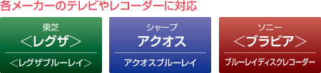 各メーカーのテレビやレコーダーに対応
