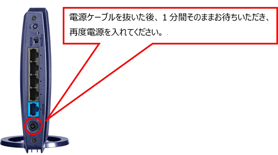 電源ケーブルを抜いて1分後、再度差す