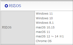 対応OSが記載された画面